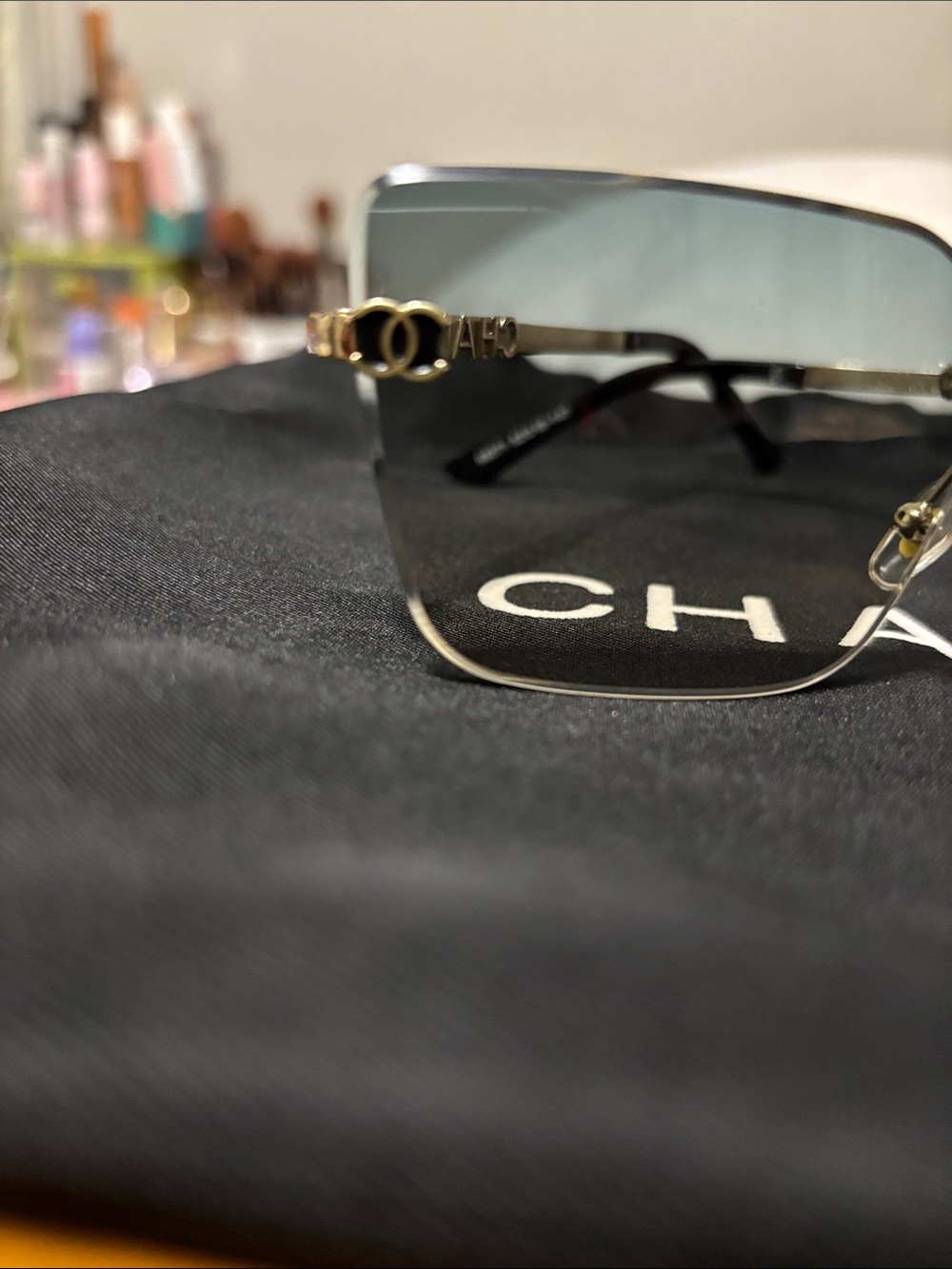 CHANEL Rimless Sunglasses Black and Gold Accents - Picture 5 of 6